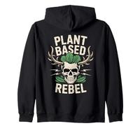 Plant Based Rebel Vegan Skull Design Funny Vegetarian Zip Hoodie