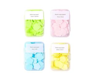 Plant-Based Travel Soap Sheets 4-Box Value Set - Instant-Dissolve Natural Saponins with Zesty Lemon, Creamy Milk, Floral Jasmine & Velvety Rose Scents, Eco Credit-Card Size in Zero-Waste Case