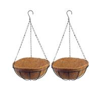 Plant Basket - with Fibre Lining 2 Units Hanging Wall Planter, Metal Hanging Planter Outdoor 30 cm with Chain - for Garden, Outdoor, Indoor, Terrace, Patio, Balcony