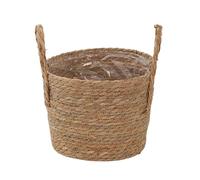 Plant Basket with Handle - Woven Flower Pot Holder Straw Shopping Basket Decorative Planter for Balcony Garden Patio Outdoor Home Lawn Path | Natural Rustic Style Organizer