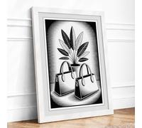 Plant Between Bags Surrealism Framed Wall Art Print A3 (42×29.7cm) White, Wall Decor for Living Room, Bedroom, Office & Home, Ready to Hang, Art Gift