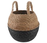 Plant Black Seagrass Cylinder with Handles Ø22x20cm Eco Woven Basket Indoor