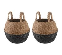 Plant Black Seagrass Woven Ø22x20cm with Handles 2pcs Eco Indoor Home Decor