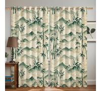 Plant Blackout Curtains, Asian Natural Mountains Clouds None Green Thermal Insulated Light Blocking Curtains for Bedroom and Living Room Window Decor 52x72 Inch