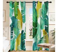 Plant Blackout Curtains, Watercolor Tropical Leaves Pattern Thermal Insulated Window Drapes, Green Room Darkening Eyelet Curtains for Nursery Bedroom Living Room - W 66" x L 72" (2 Panels)