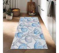 Plant Blue Tulips Hallway Runner Rug 60 x 180 cm, Washable Kitchen Carpet Non-Slip Runners Minimalism Short Pile Non-Shedding Rug Floor Mat for Entryway Door Entrances