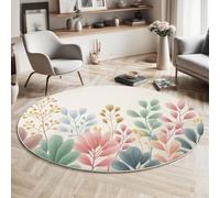 Plant Branches And Leaves Round Rugs 120cm, Super Plush Low Pile Area Rug, Simple Line Drawing Non-Slip Washable Carpets Non Shedding Fluffy Decor Mats for Living Room, Bedroom, Dining Room, White