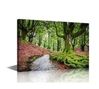 Plant Canvas Prints Wall Decor Artwork Fallen Leaves in Forest Landscape Pictures Print on Canvas Wall Art for Bedroom Living Room Bathroom Office Home Decorations Framed Ready to Hang - 18x12 in