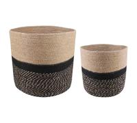 Plant Containers Natural and Black 21 x 21 cm, Ø28 x 28 cm Tossa Jute Set of 2