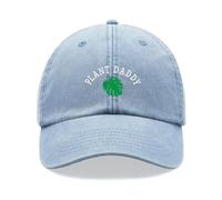 Plant Daddy Monstera Leaf Baseball Cap Vintage Washed Unisex Dad Hat Adjustable Father's Day Light Blue