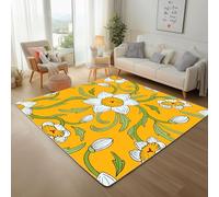 Plant Daffodil Yellow Area Rug 120x170cm Washable Living Room Rug Non-slip Soft Carpet Short Pile Faux Wool Modern Plant Vine Art Floor Mats for Bedroom Home Office Kitchen Decor