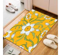 Plant Daffodil Yellow Washable Rugs Living Room 60x90cm, Soft Short Pile Rug Modern Area Rug, Non-Slip Plant Vine Carpet Rugs for Bedroom, Dining Room, Home Office Floor Mats