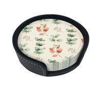 Plant Diary Leather Coasters Set of 6-PU Leather Drink Mats for Table, Heat Resistant Round Coasters with Holder