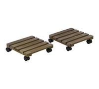 Plant Display Stand 2-Pack Solid Wood Dark Brown 30x30x7cm Mobile Wheeled Brakes