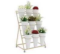 Plant Display Stand with Flower Buckets, Heavy Duty 3-Tier Rolling Cart for Indoor Outdoor Garden Florist Patio Use