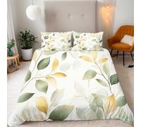 Plant Double Duvet Set Green Plant Leaves Bedding Set Soft Microfiber 3 Piece Bedding Teenager Room Decoration Duvet Covers with 2 Pillow Case (Double，200x200cm)