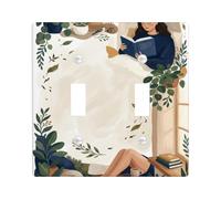 Plant Double Light Switch Cover Plate, Cozy Natural Book Coffee Fall Green Plastic Standard Size Switch Plate Decorative for Home Living Room New Apartment Decor