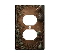 Plant Duplex Outlet Covers Wall Plate, Asian Natural Teapot Cup Spring Green Plastic Standard Size Face Plates for Electrical Outlets for Bedroom Bathroom Kitchen Entrance Decor