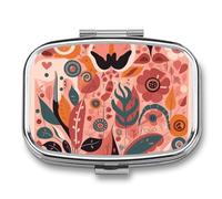 Plant Elements Pattern Pill Box 2 Compartment Portable Pill Case Daily Square Pill Organizer for Pocket Purse Daily Medicine Container to Hold Vitamins Fish Oil Travel Gifts