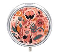 Plant Elements Pattern Pill Organizer 3 Compartment Travel Pillbox with Mirror Daily Medicine Pill Case Metal Pill Box for Purse & Pocket Portable Small Medicine Box Round Vitamin Case Container