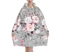 Plant Floral Flowers Blanket Hoodie Oversized Wearable Hooded Blanket Warm Throw Blanket Sweatshirt For Women Men Teens 280g Flannel