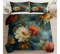 Plant Flower Patterns Bedding Retro Style Reversible Duvet Cover Double Size, Microfiber Polyester Quilt Cover 200 x 200 cm Soft Cosy 3 Pieces for Adults Kids Teens Bedding