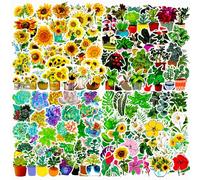 Plant Flower Stickers 200 Pcs Potted Succulent Plant Sunflower Flower Sticker Pack, Waterproof Vinyl Stickers for Laptop Scrapbook Journal Skateboard Suitcase Phone Guitar Scooter Water Bottle etc