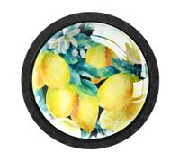 Plant Fruit Yellow Lemon 4 Packs Round Dresser Knobs, Kitchen Cabinet Knobs