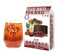 Plant Gift 50 Cups Five Red Tea Bag (五红茶 WU HONG CHA) 8.81oz (5g*50bags/250g) Chinese Wolfberry, Brown Sugar, Red Bean, Peanut, Natural Mixed Herbal Combination of Floral Tea