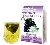 Plant Gift 50 Cups Grape Jasmine Oolong Tea Bag (葡萄茉莉乌龙茶 PU TAO MO LI WU LONG CHA) 5.29oz (3g*50bags/150g) Natural Mixed Herbal Combination of Floral Tea