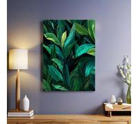 Plant green banana leaves Canvas Wall Art Dark Green 50 x 40 cm Framed Print Poster Gallery Wrapped Modern Painting Ready to Hang for Living Room Home