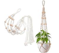 Plant Hangers, 2 Pack Macrame Plant Hanger, Indoor Hanging Planter Basket, Flower Pot Holder Cotton Rope, 100cm with Beads Tassels for Indoor Outdoor, Wall Hanging Plants, Office, Home Decoration
