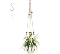 Plant Hangers Boho Decor 35.45"(90CM) Hanging Planters Baskets, Macrame Plant Hangers with Wood Beads, Wall Hanging Flower Pot Holder, Cotton Rope Plant Holder for Garden, Home Decor (Beige)