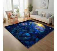 Plant Hibiscus Moon Rectangle Rugs Living Room Rug for Bedroom 150x210cm Non-Slip Washable Carpet Modern Abstract Geometric Texture Short Pile Area Rug for Dining Room Kitchen Office Floor mats