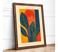 Plant in Warm Light Botanical Framed Wall Art Print A2 (59.4×42cm) Walnut, Wall Decor for Living Room, Bedroom, Office & Home, Ready to Hang, Art Gift