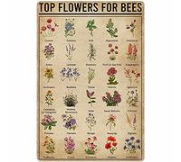 Plant Knowledge Metal Tin Sign Top Flowers for Bees Chart Poster Farm Garden Flower Shop Club Wall Decoration Plaque 8x12 Inches