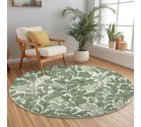 Plant Large Round Rug 150 cm, Machine Washable Non-Slip Living Room Carpet, Leaves And Florals Circle Area Rug for Lounge Dining Room & Master Bedroom, Sage Green Soft Foldable Non-Shedding Large Rug