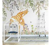 Plant Leaf Flower Animal Giraffe 3D Wallpaper Premium Textured Silk Study Dining Living Room Bedroom Sofa TV Wall Easy Install-400cm×280cm