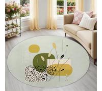 Plant Leopard Print Round Area Rug for Indoor 100 cm, Vintage Chic Polka Dots Low-Pile Washable Round Rugs, Non-Slip Circle Rugs for Teens Boys Girls Bedroom, Sage Green