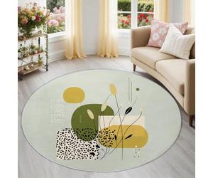 Plant Leopard Print Round Area Rug for Indoor 120 cm, Vintage Chic Polka Dots Low-Pile Washable Round Rugs, Non-Slip Circle Rugs for Teens Boys Girls Bedroom, Sage Green