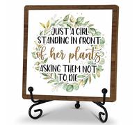 Plant Lover Desk Decor Sign, Motivational Wooden Sign With Stand, Just A Girl Standing In Front Of Her Plants Asking Them Not To Die Sign For Home Garden Shelf Table, Plant Lovers Gifts For Girls, C25