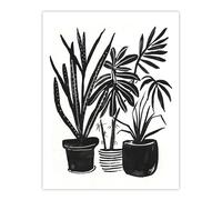 Plant Lover Houseplant Pots Black Watercolour Wall Art Print Artery8 Black W24 inch x H32 inch