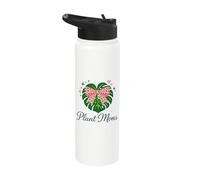 Plant Moms Monstera Leaf Pink Bow Plant Lover Stainless Steel Insulated Water Bottle