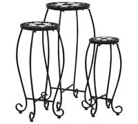 Plant mosaic table set 3pcs black terracotta iron & ceramic 30x70/25x60/20x50cm
