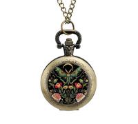Plant Nature Flower Moth Moon Pocket Watch Vintage Quartz Pocket Watches with Chain for Men Women Coppery-Style