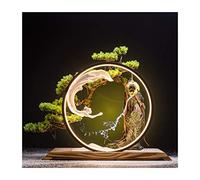 Plant New Chinese Style Tree with Beauty Sculpture and LED Lights Creative Simulation Welcome Pine Bonsai Indoor Artificial Green Plants Office Living Room Entrance (A)