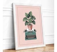 Plant on Typewriter Eclectic Framed Wall Art Print A1 (84.1×59.4cm) White, Wall Decor for Living Room, Bedroom, Office & Home, Ready to Hang, Art Gift