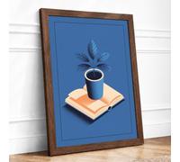 Plant on Wooden Stand Minimalist Framed Wall Art Print A2 (59.4×42cm) Walnut, Wall Decor for Living Room, Bedroom, Office & Home, Ready to Hang, Art Gift