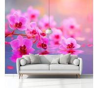 Plant Orchid Non-Woven Wallpaper 400 x 280 cm Bedroom Wall Mural, Pink Photo Wallpaper Poster Wall Covering, for Children’s Room Home Restaurant Living Room Hallway