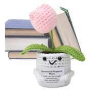 Plant - Positive Message Knitted Doll, Handmade Comfort Gift | Cute Flower, Desk Mate for Home, Office, Car Decoration, Stress Relief